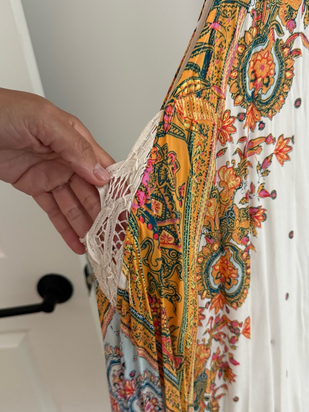 Free People White Paisley Border Mini Dress with Yellow & Blue Accents - Picture 2 of 5